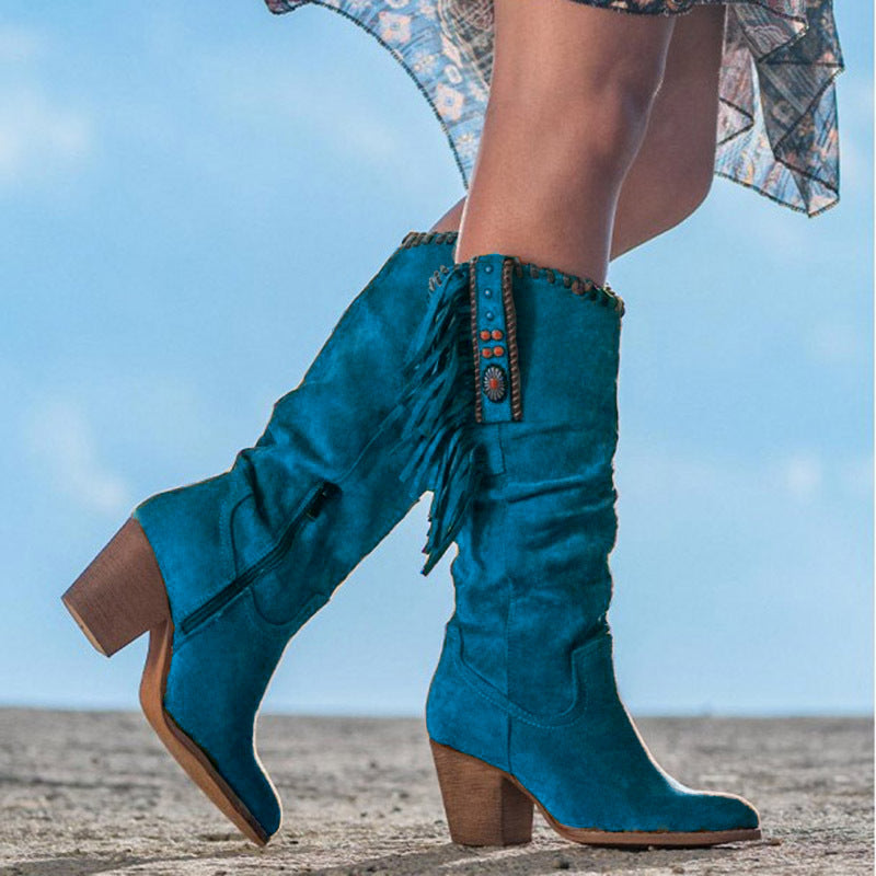 Women's Frosted High-Tube Fringed Boots