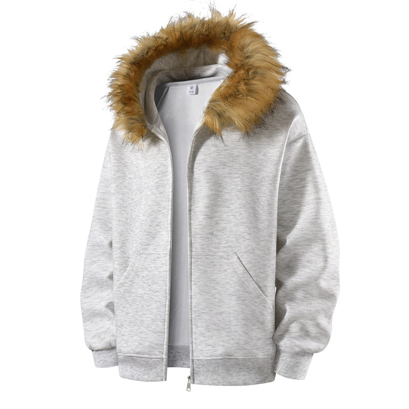Fur Collar Zip-up Shirt Sweater For Men And Women
