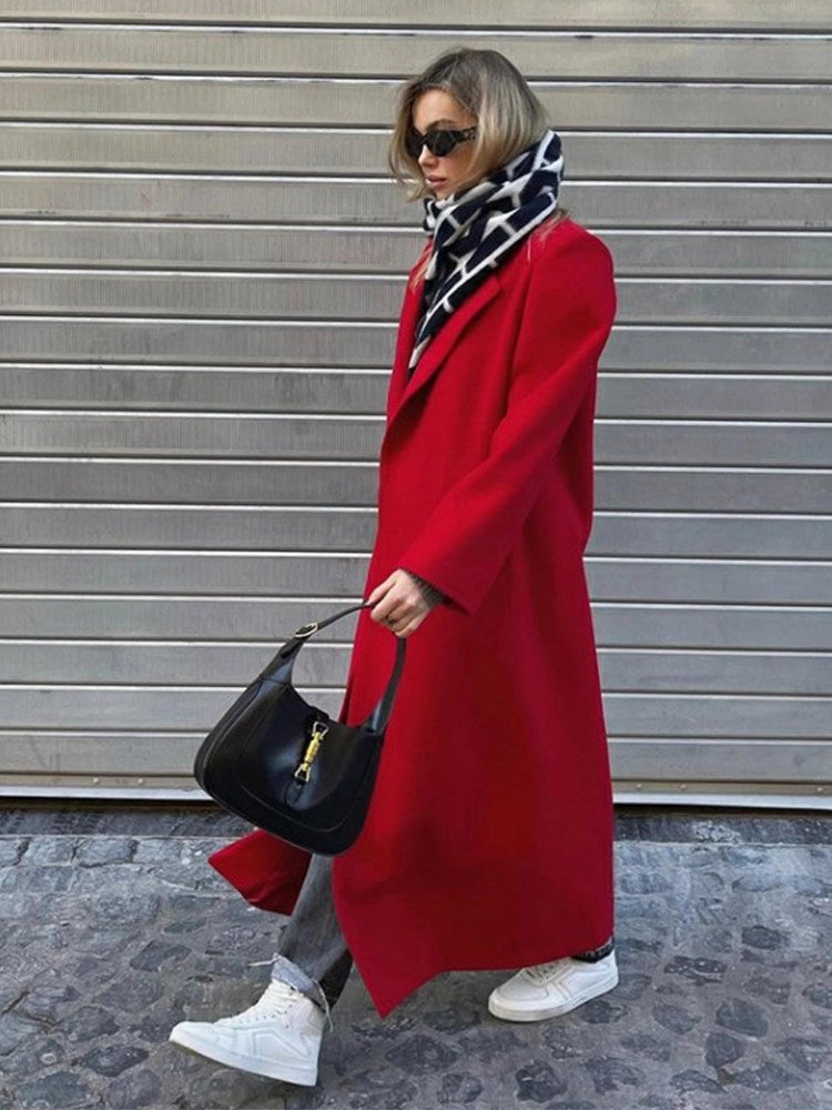 Extra-long Dark Red Wool Coat Womens Outerwear