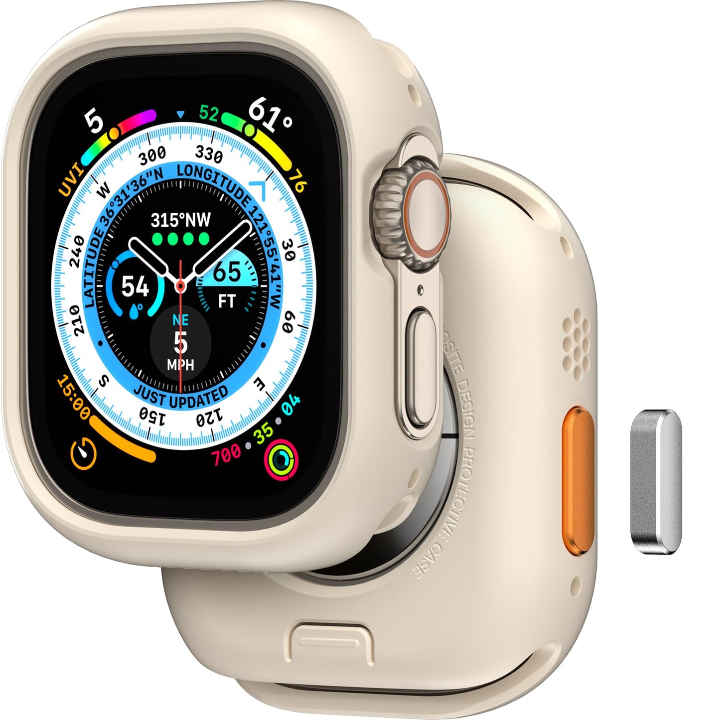 MAGEASY Protective Case for 49mm Apple Watch Ultra 2 Apple Watch Ultra | Shockproof Silicone Bumper Skin - Starlight
