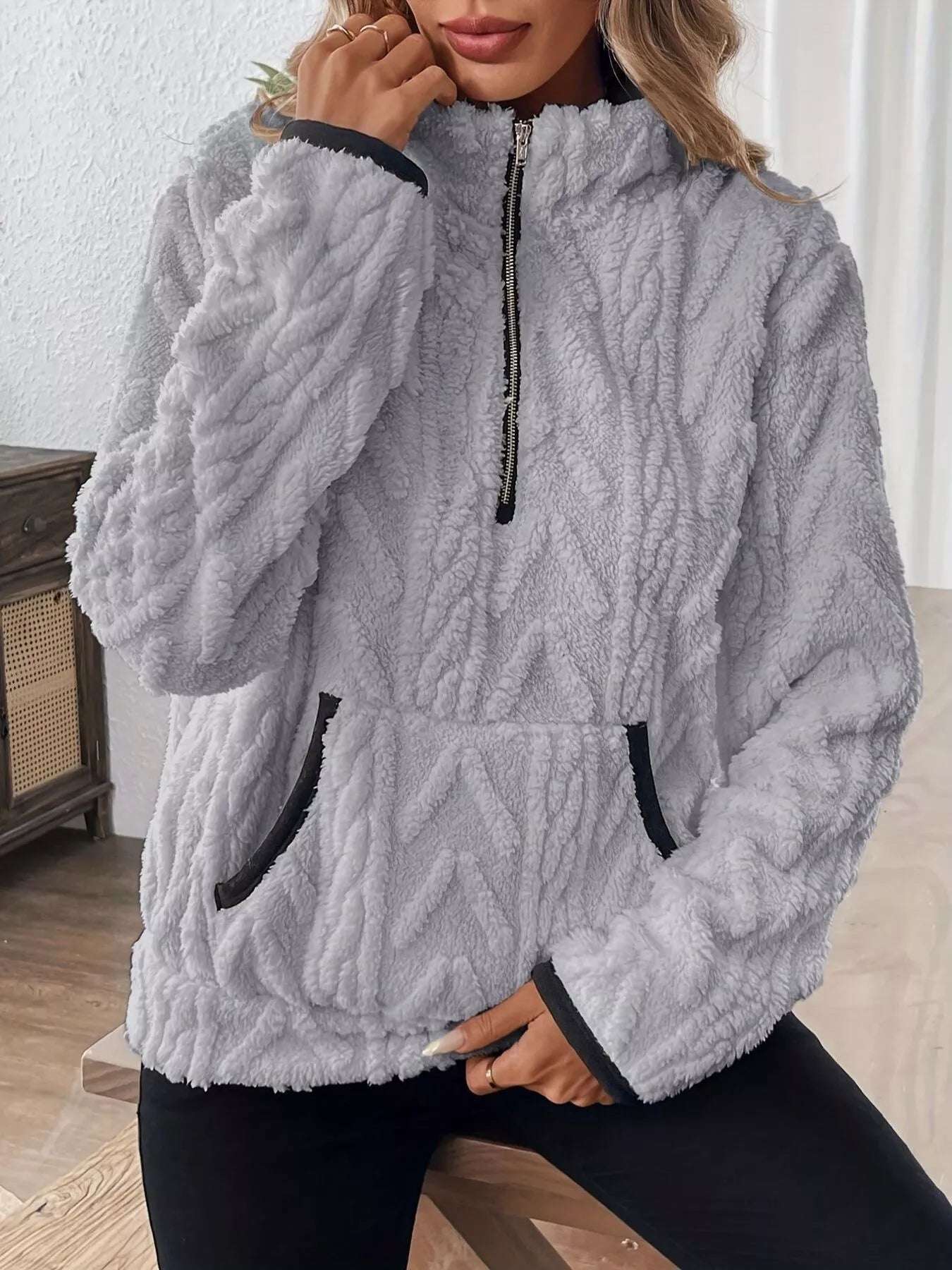 Sudadera polar de media cremallera de talla grande
