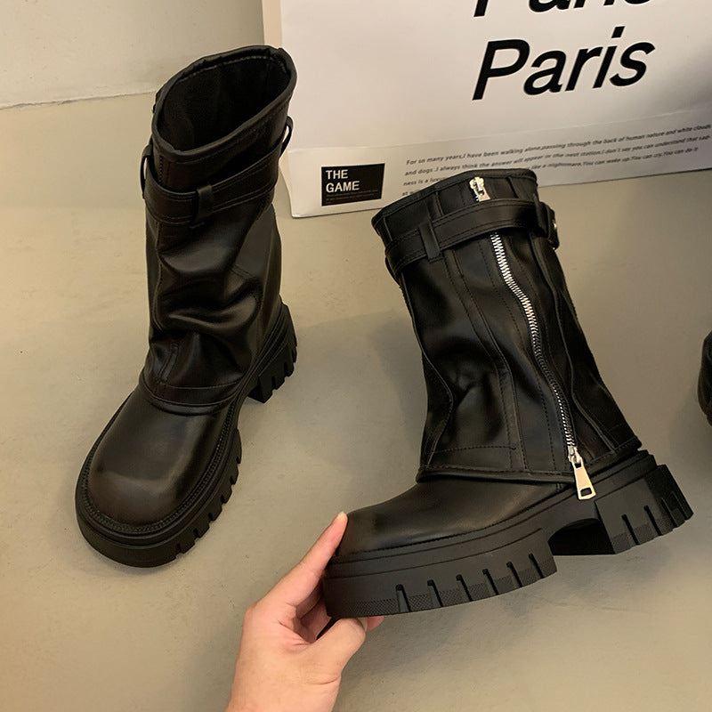 Retro Pleated Platform Boots