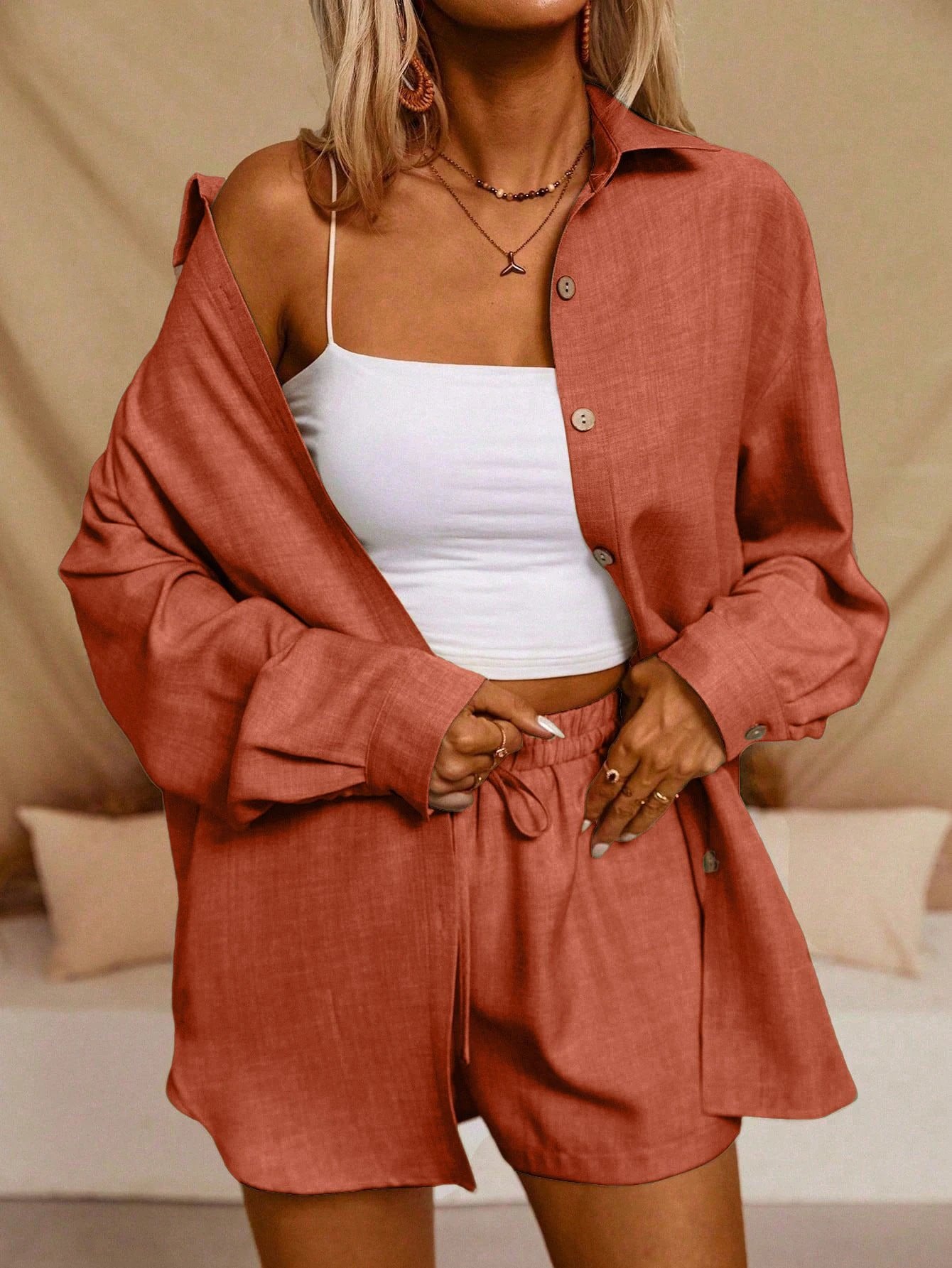 Tatting Cardigan With Shorts Fashion Casual Women's Suit