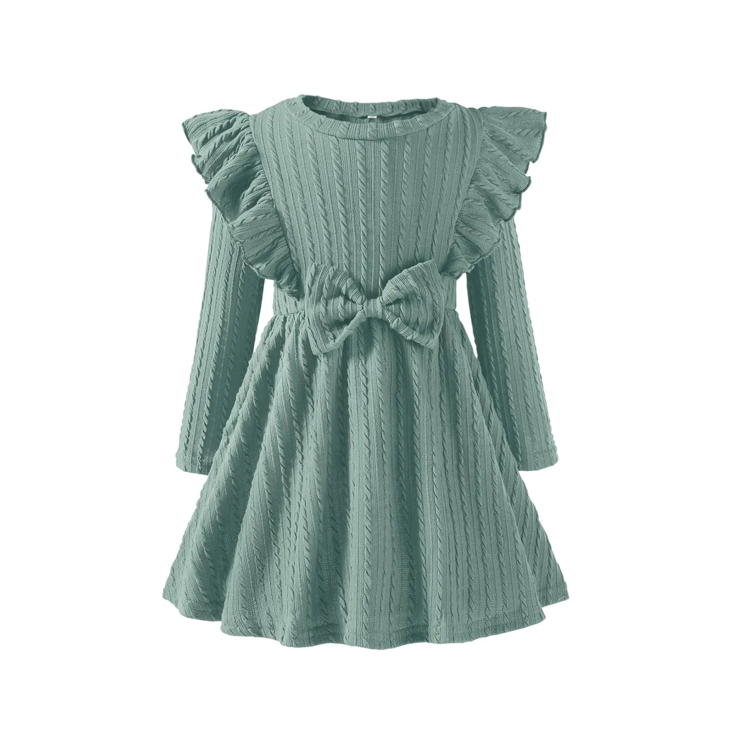 Kionio Toddler Girl Dress-Baby Sweater Dresses-Ruffle Ribbed Knit Long Sleeve A-Line Swing-Fall-Winter - # GIAA211710009