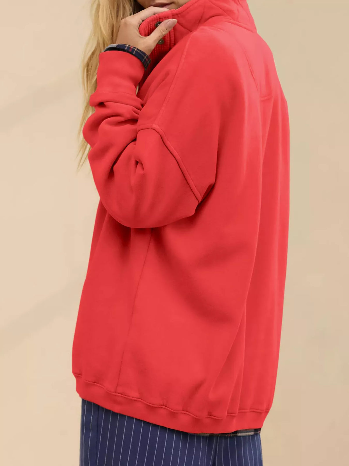 Half Snap Dropped Shoulder Sweatshirt