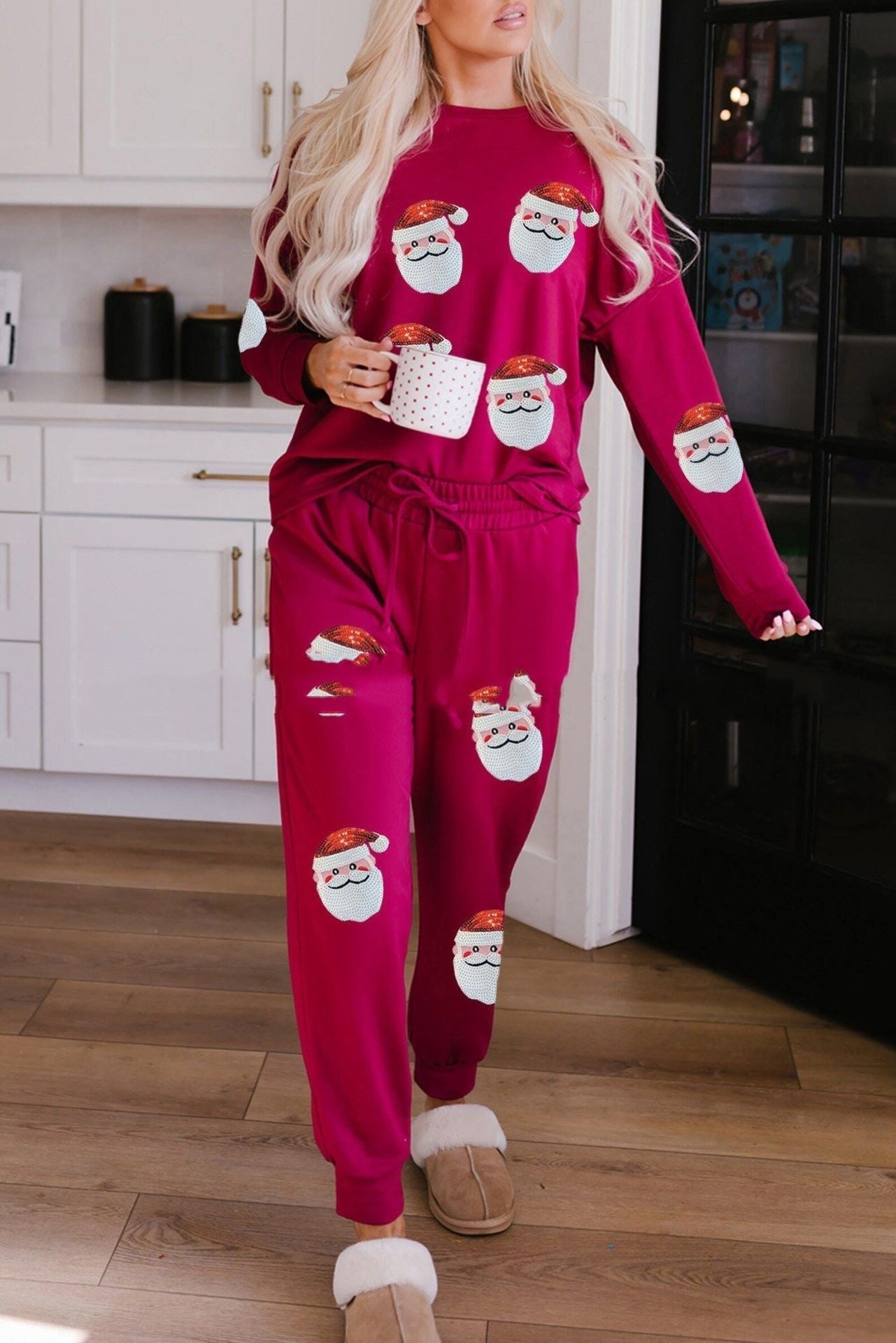 Women’s Christmas Sequin Two-Piece Set | Long Sleeve Top & Pants