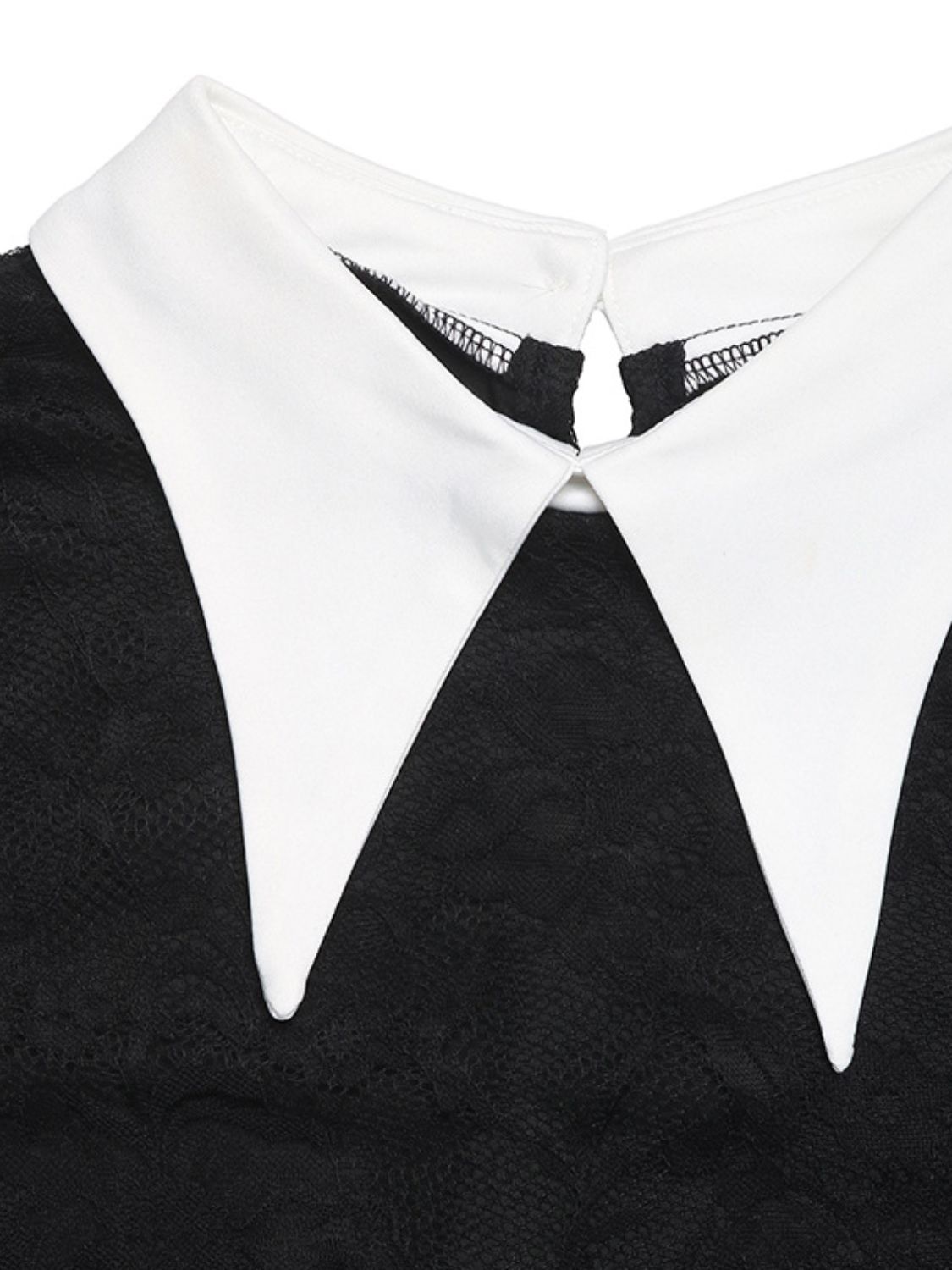 Vestido midi de manga larga con cuello y encaje en contraste Perfee