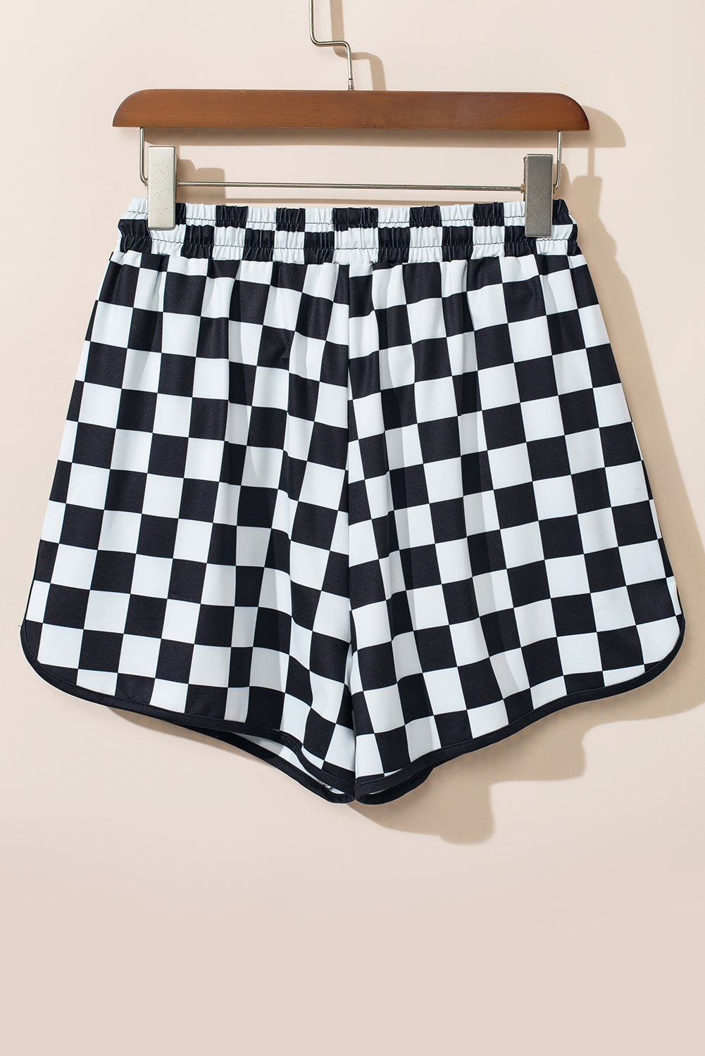 Pantalones cortos casuales a cuadros negros con cordón y cintura elástica