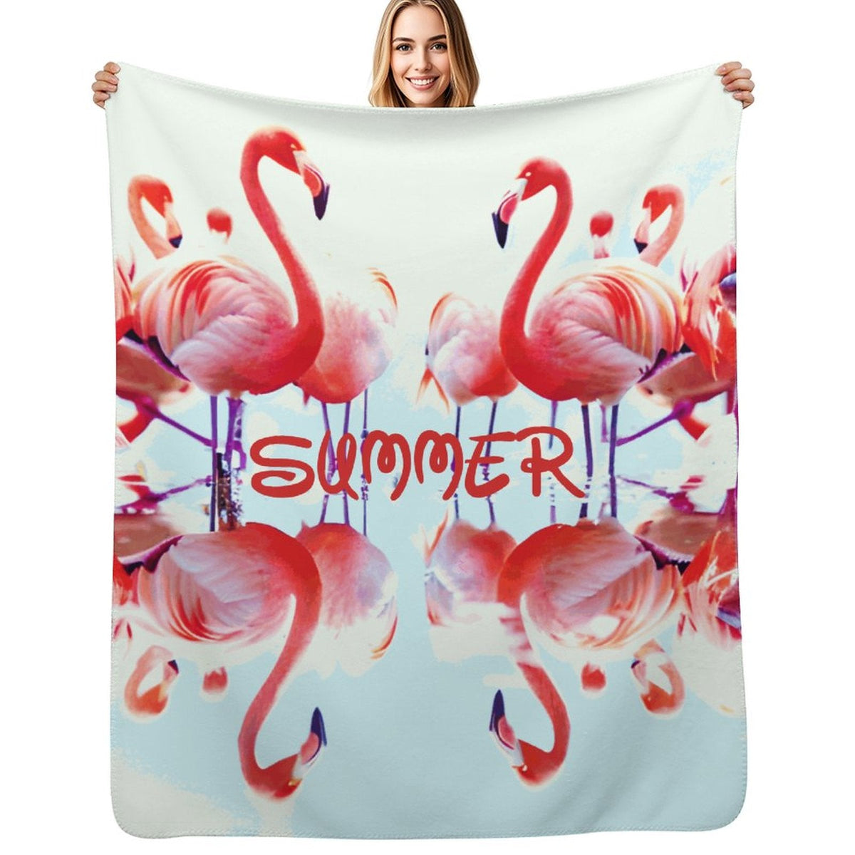 Pink Flamingos Summer Design Sherpa Fleece Throw Blanket - 50" × 60"