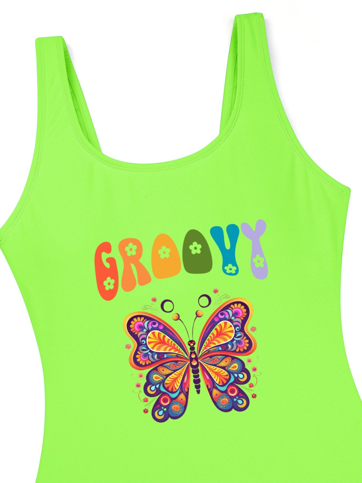 Groovy Butterfly Girls' Summer One-Piece Swimsuit (Front Printing)