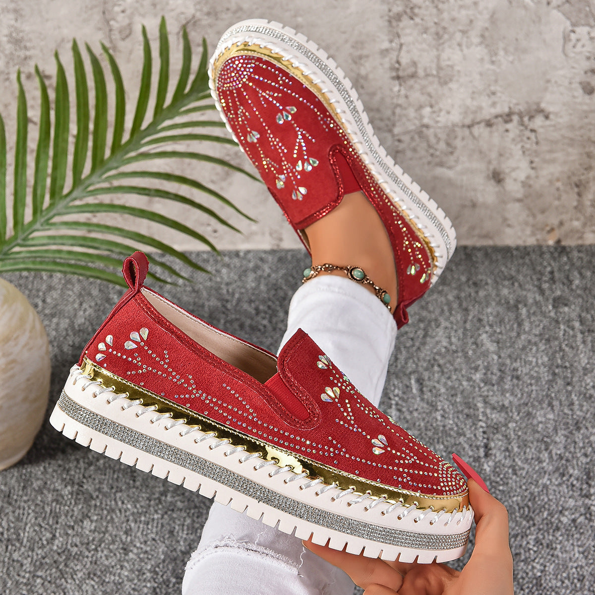 Rhinestone Platform Slip-On Sneakers