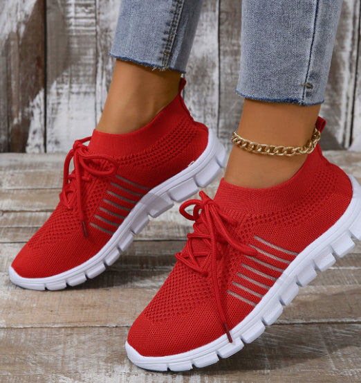 Casual Ladies Breathable Women Flying Knit Sports Flat Shoes