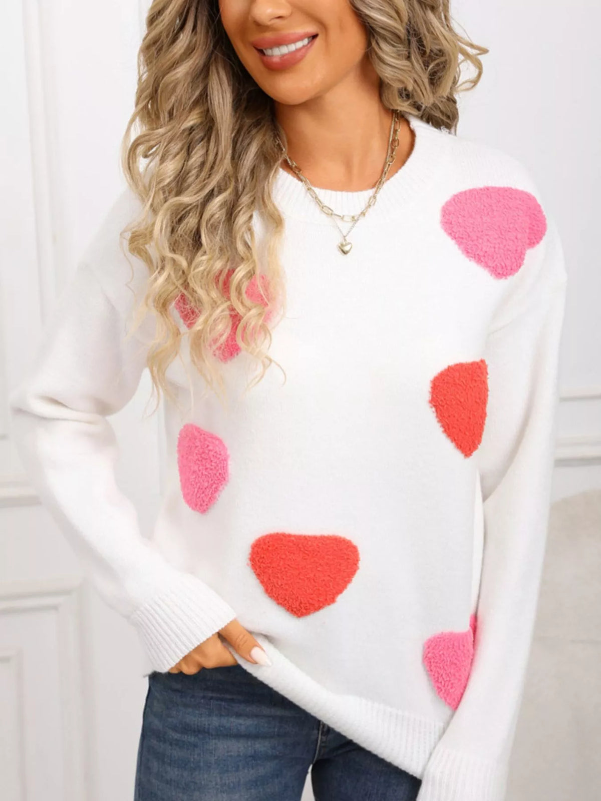 Valentine's Day Heart Pattern Long Sleeve Sweater