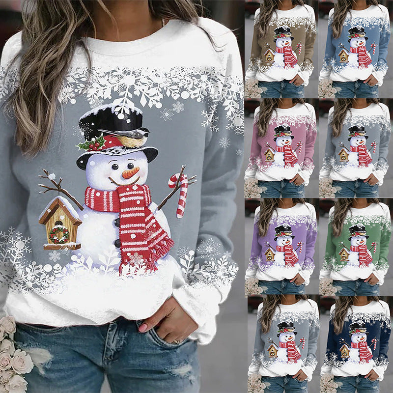 Suéter Holgado Estampado Muñeco de Nieve – Tejido Informal Navideño para Mujer