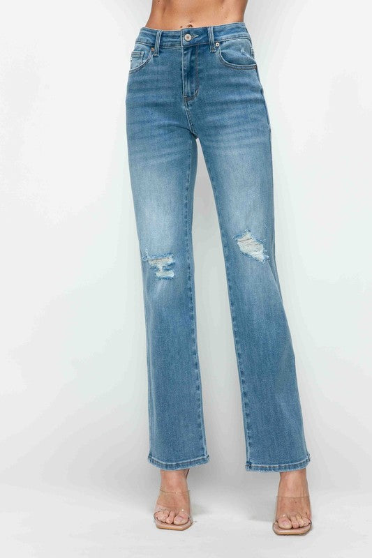 Jeans rectos de tiro alto desgastados Bytos de tamaño completo