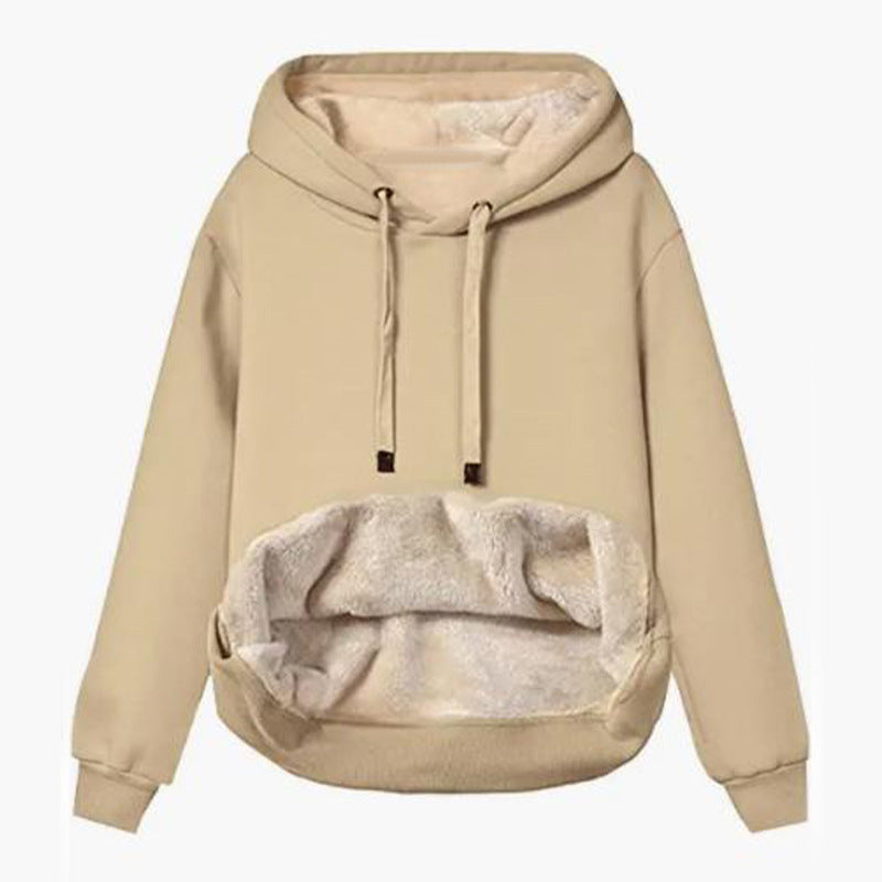 Autumn And Winter Warm Lamb Fleece Pocket Hooded Sports Sweatshirt Jacket For Women See size chart under “more details”