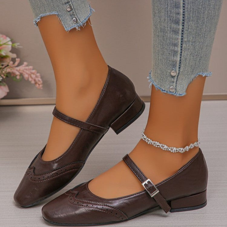 Women's Casual Mary Jane Flats with Buckle Strap