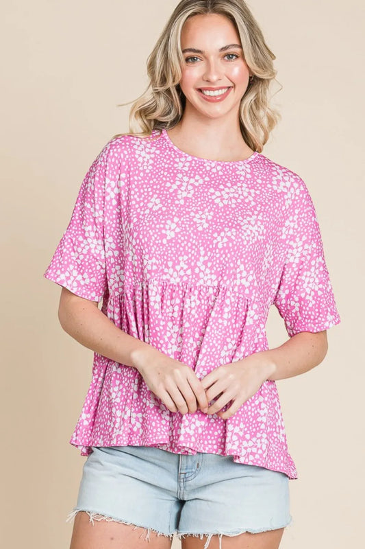 BOMBOM Blusa peplum con cuello redondo y estampado floral