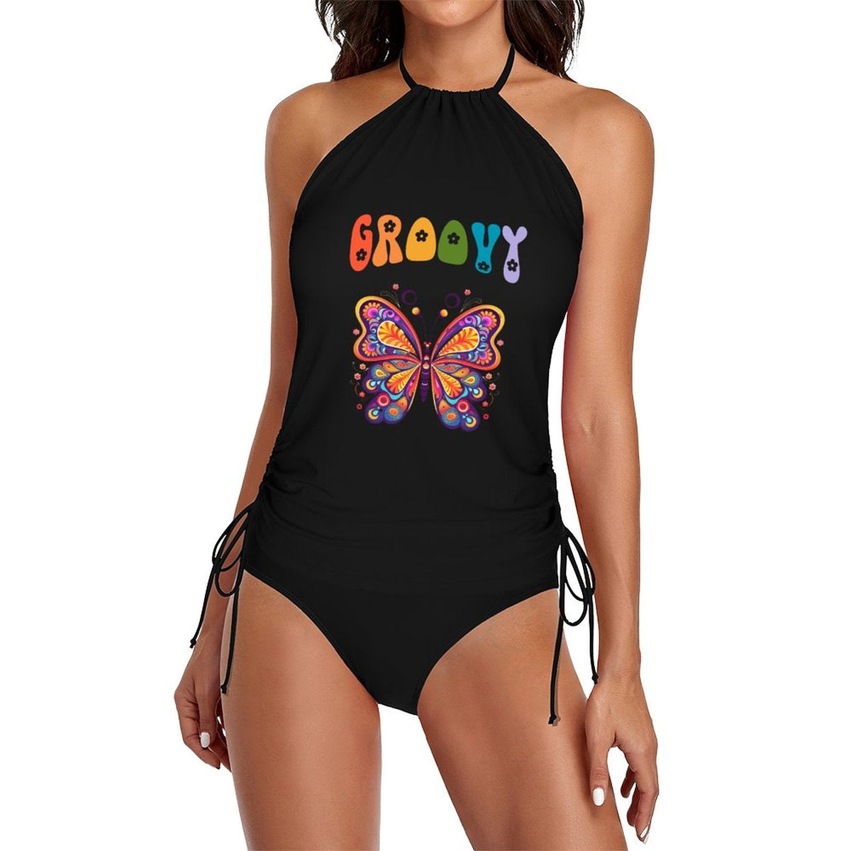 Groovy Butterfly Halter Neck 2-Piece Swimsuit Set for Women (Made in USA)