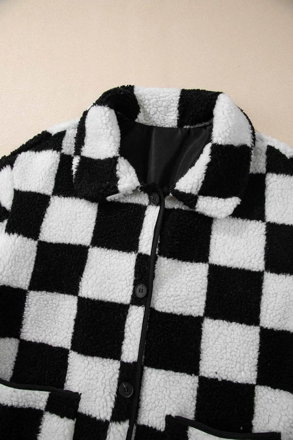 Love Salve Women's Fleece Jacket Black Checkered — Warm Casual Outerwear