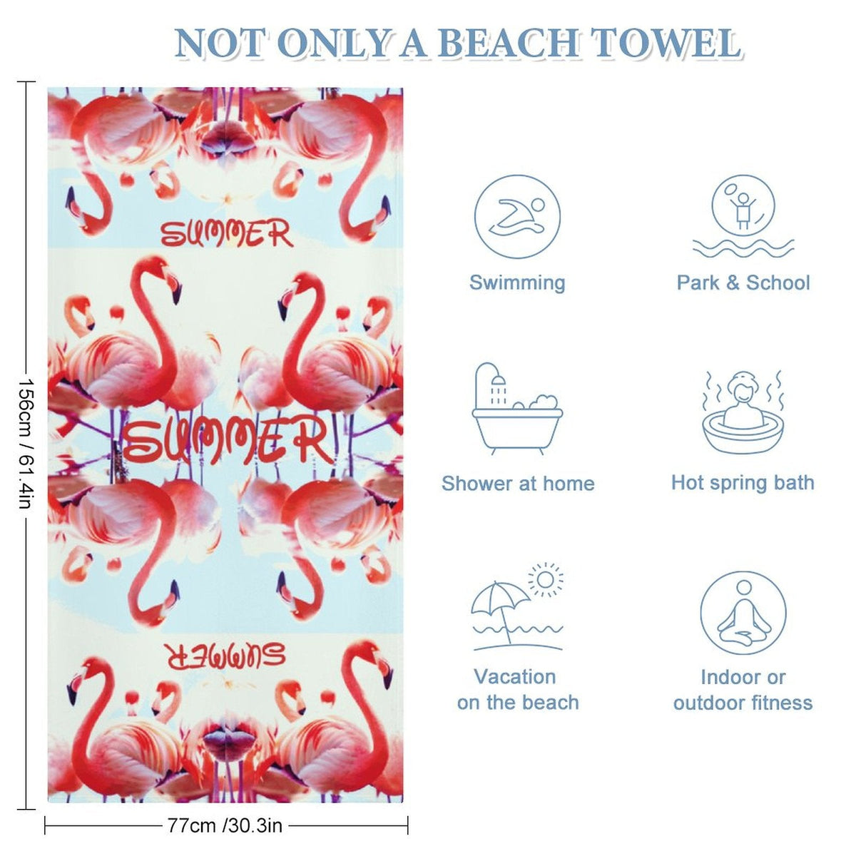 Pink Flamingos Summer Design Beach or Bath Towel - 61.4" x 30.3"