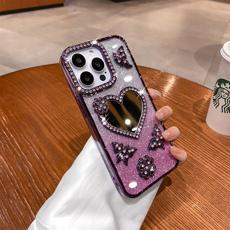 New-style Phone Case With An Electroplated Heart-shaped Mirror