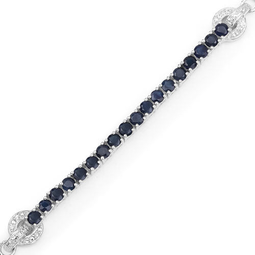2.41 Carat Genuine Blue Sapphire and White Zircon .925 Sterling Silver Bracelet