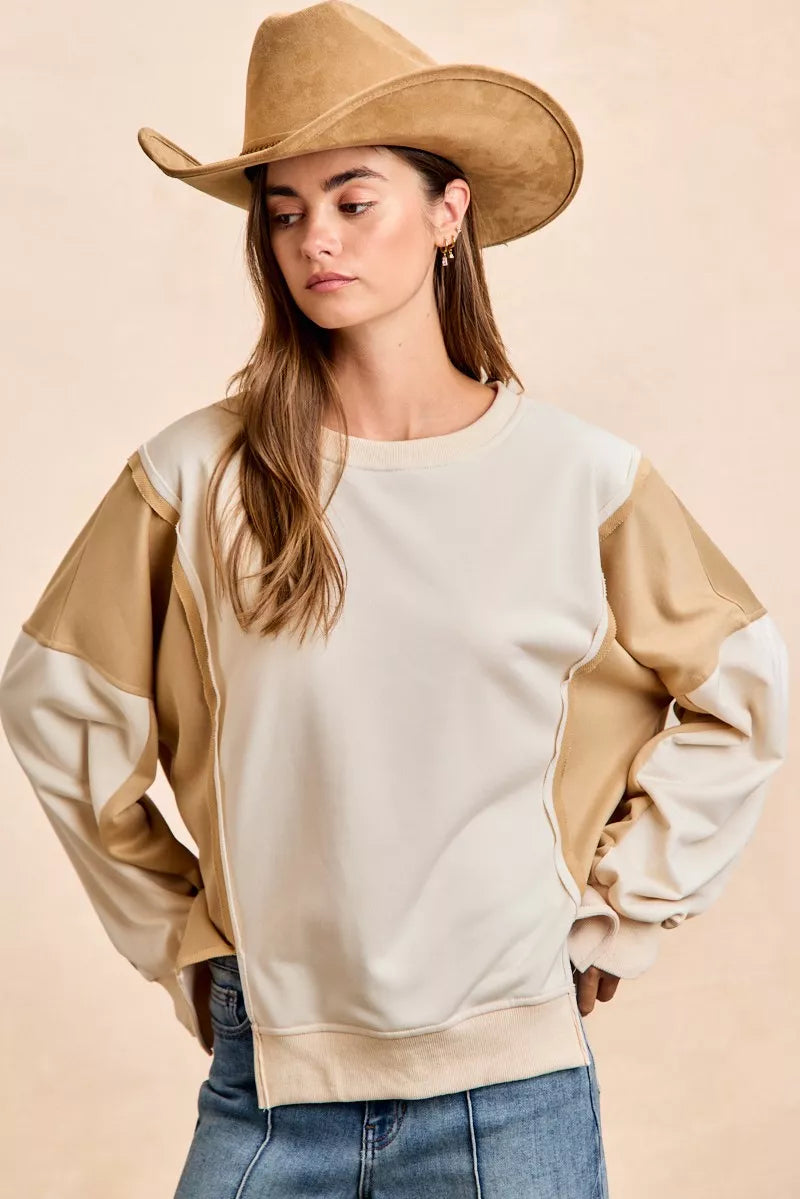 Top de Terry Francés Color Block BiBi con Detalle de Costura Abierta