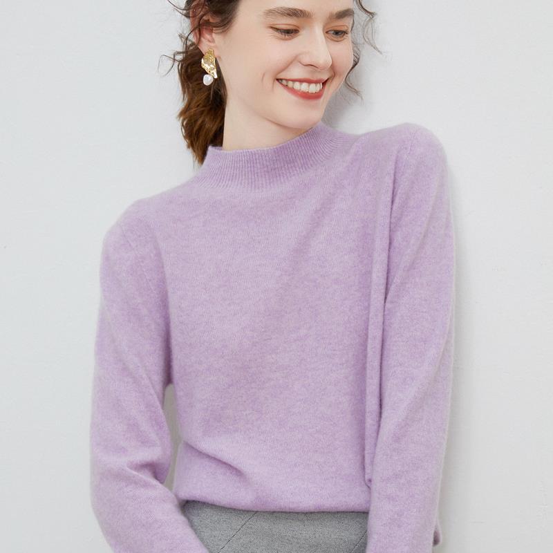 Half-high-neck Solid-color Loose-fit Pullover Knit Sweater