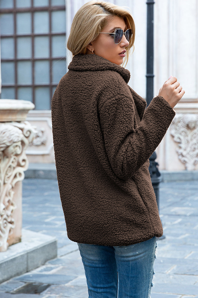 Abrigo de Sherpa con Cuello Solapa Completo Ivy Lane