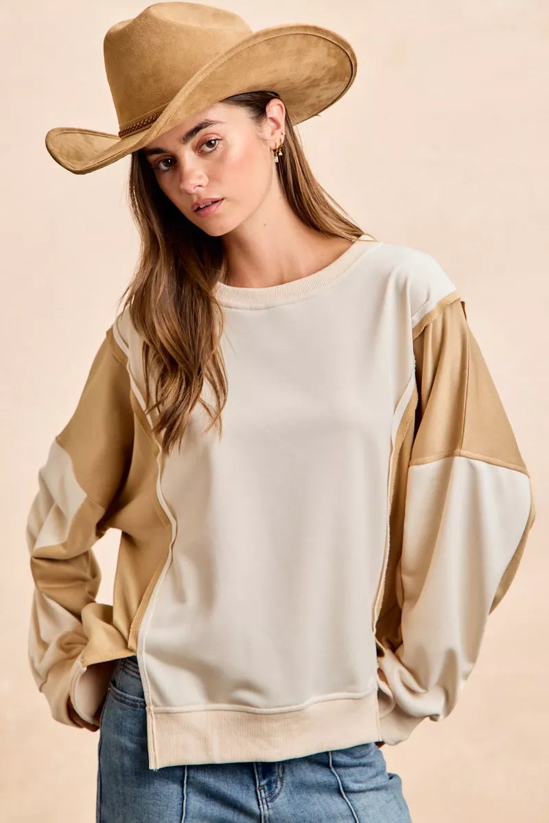Top de Terry Francés Color Block BiBi con Detalle de Costura Abierta