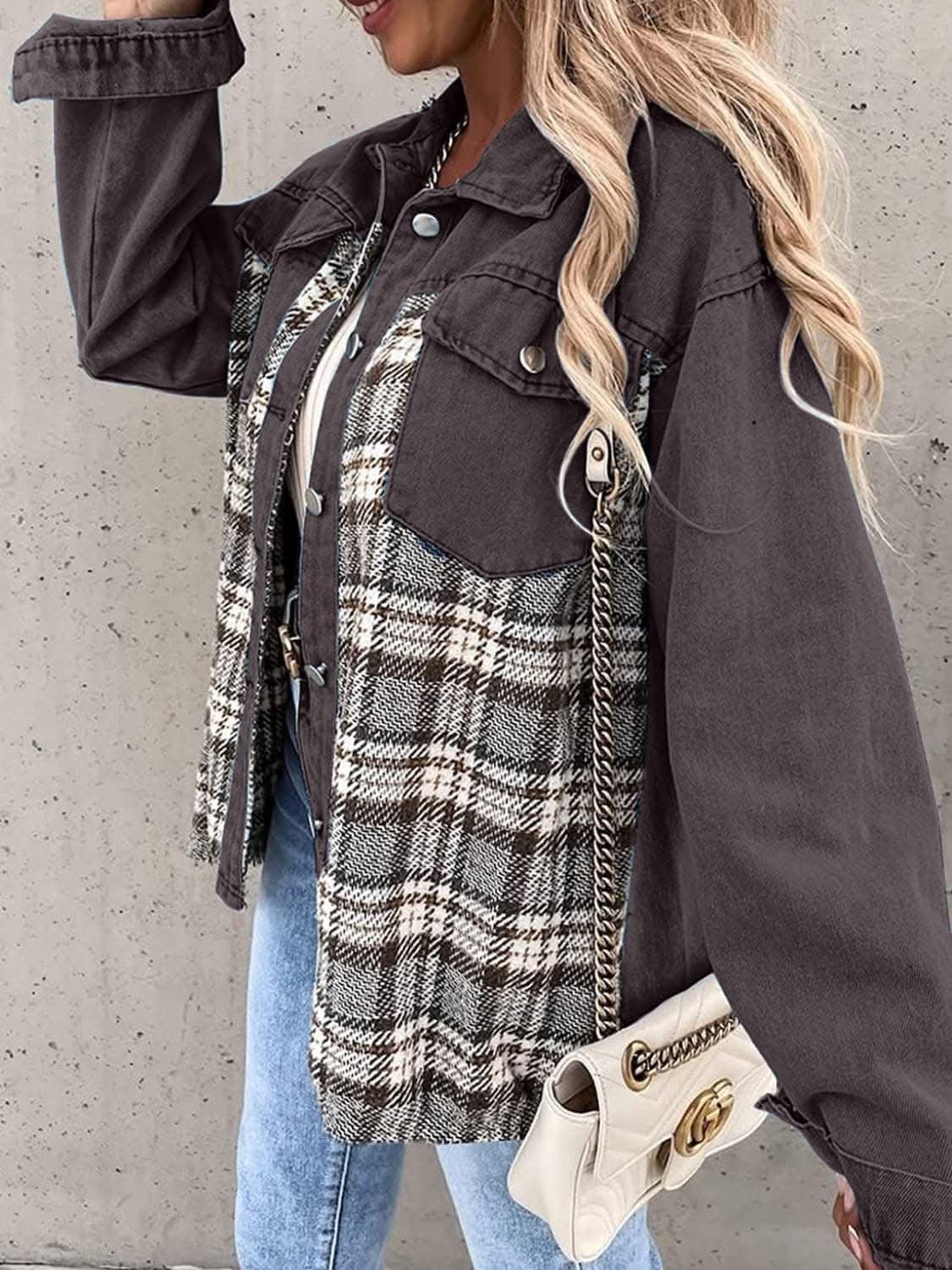 Trendsi Oversized Plaid Cotton Jacket — Casual Shacket Style