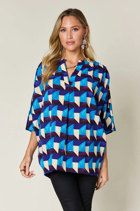 Blusa geométrica de manga tres cuartos con muescas Double Take