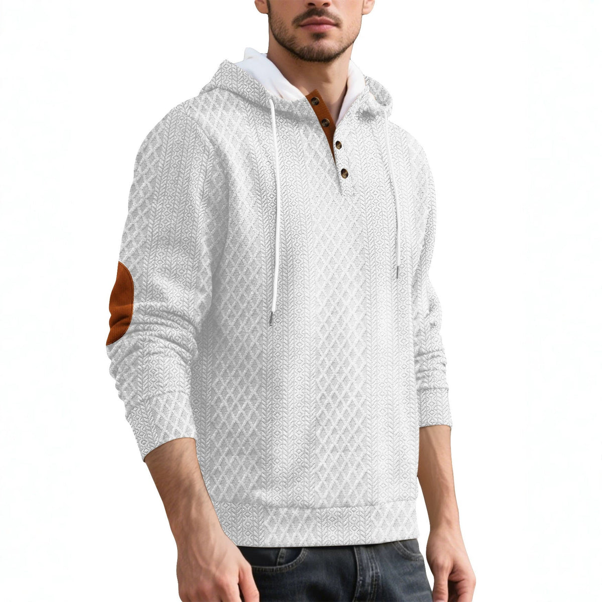 Cross-border European And American Amazon Men's Casual Pullover Jacquard Solid Color Hooded Embroidery Sports Thickened Autumn And Winter Sweats