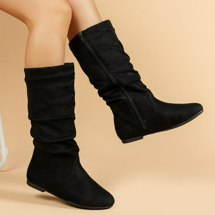 Women's Warm Round-Toe Side Zipper Middle Boots