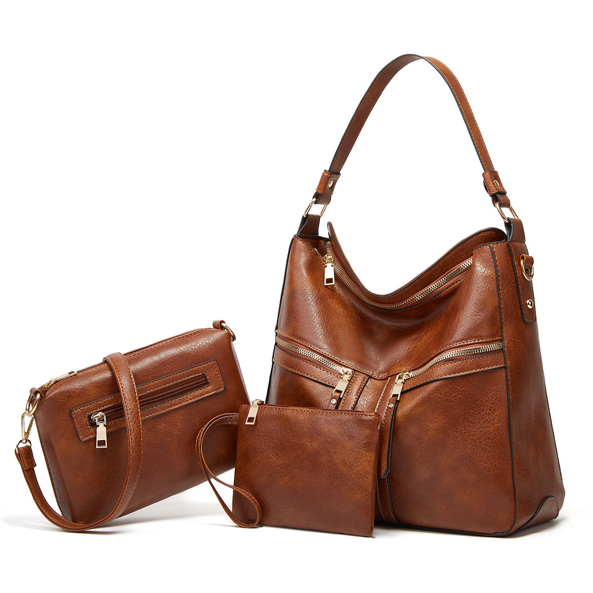 Double Zipper Soft Leather Large Capacity Tote Travel Tote Bag