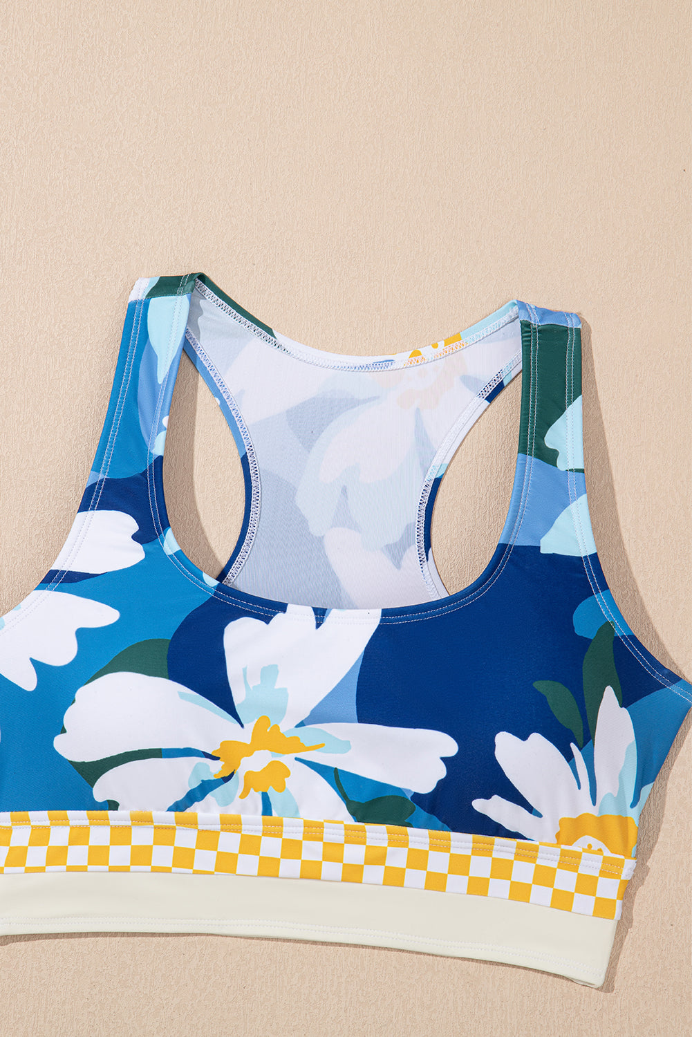 Bikini de Traje de Baño de Cintura Alta con Espalda Cruzada y Estampado Floral Verde