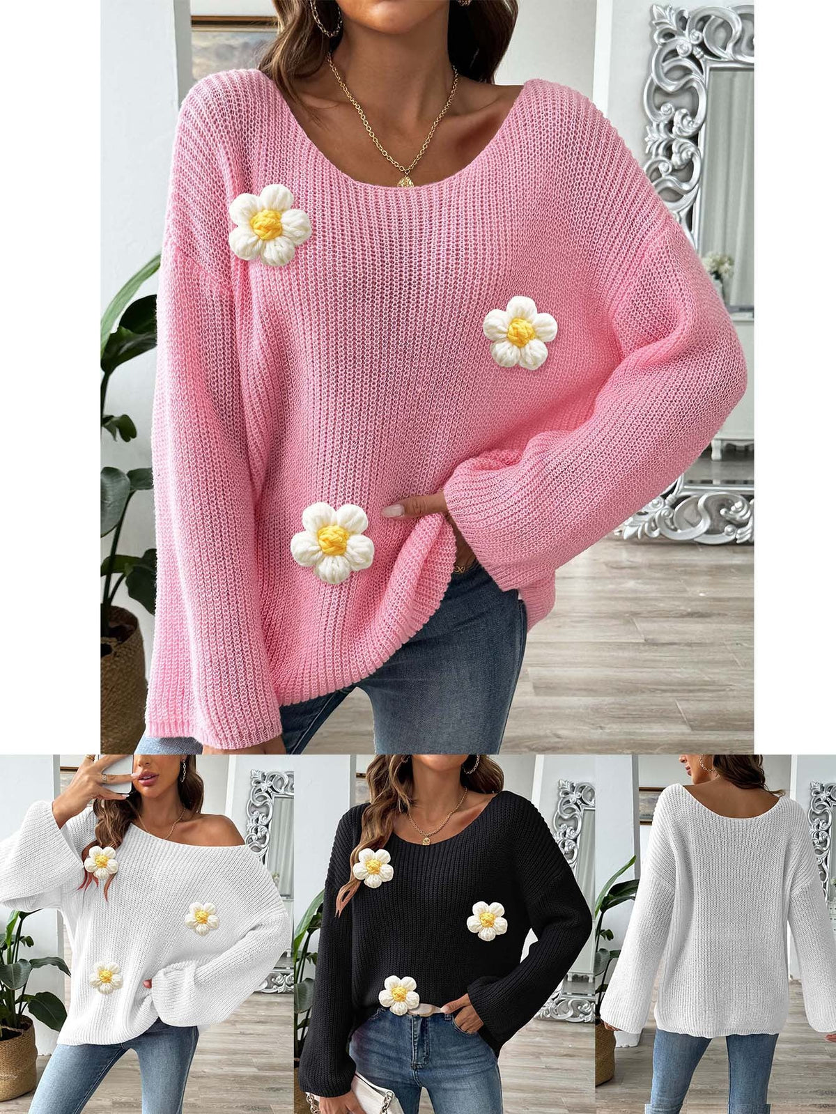 Women's Minimalist Loose-fit Off-shoulder Pullover Sweater