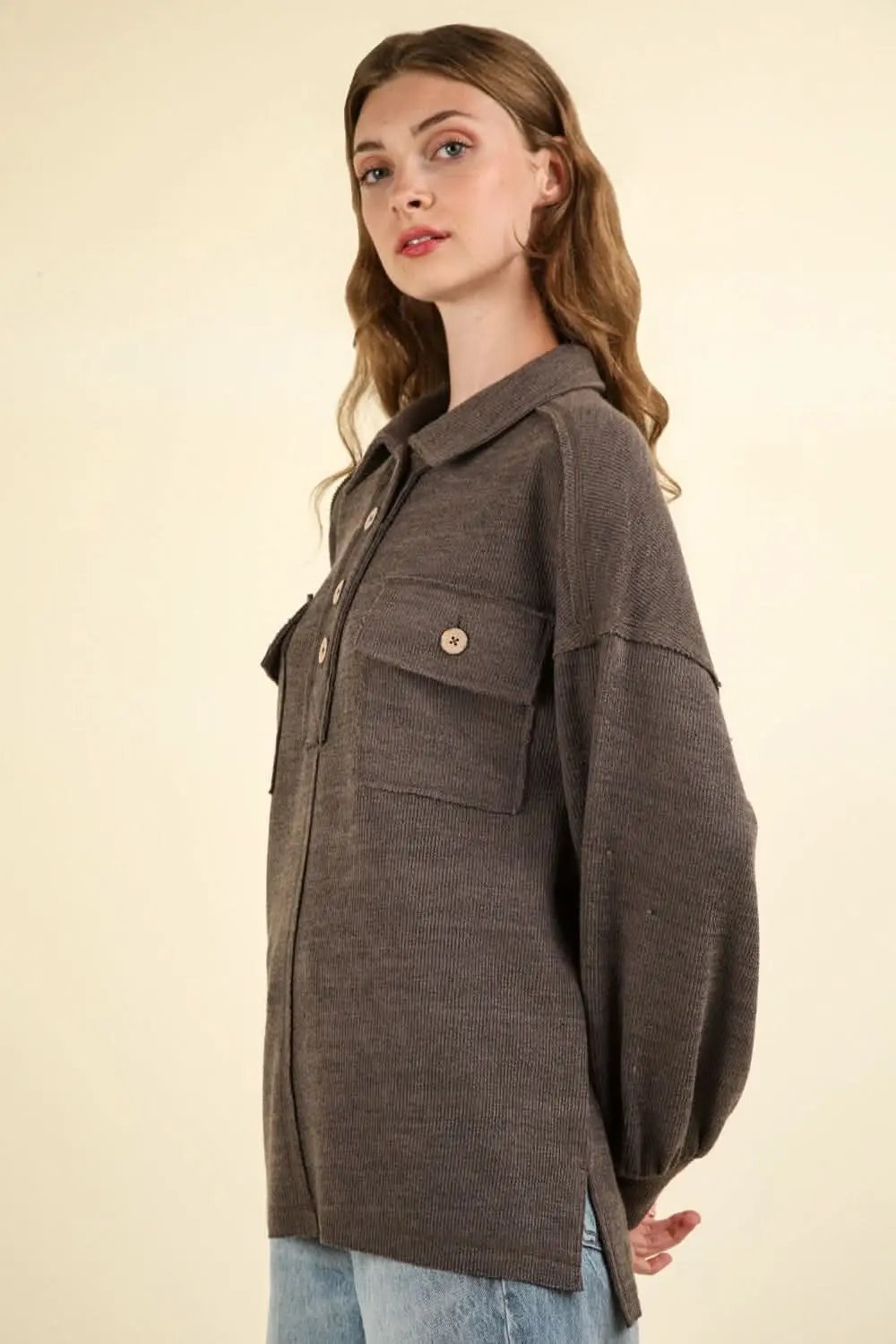 Sweaters Trendsi Knit Top Women's Casual Collared Shirt with Pockets Soft Knit