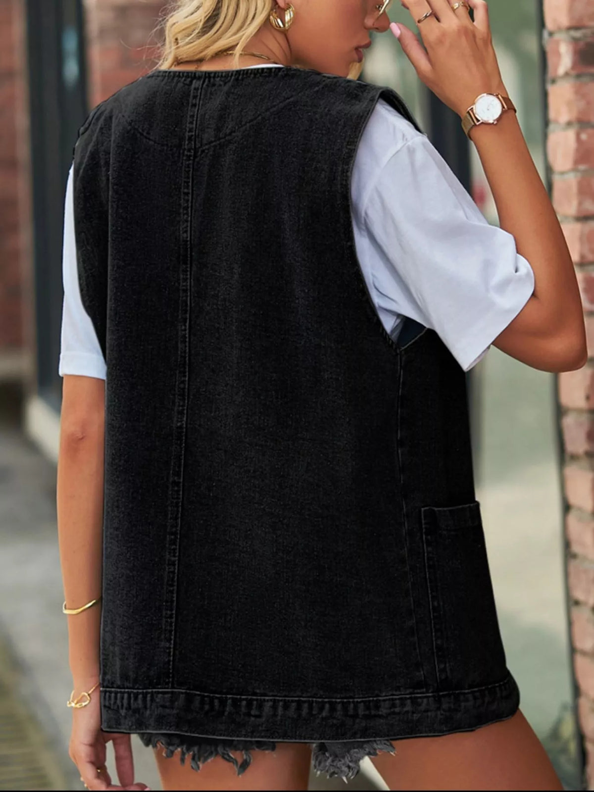 Sleeveless Button-Down Denim Jacket Vest