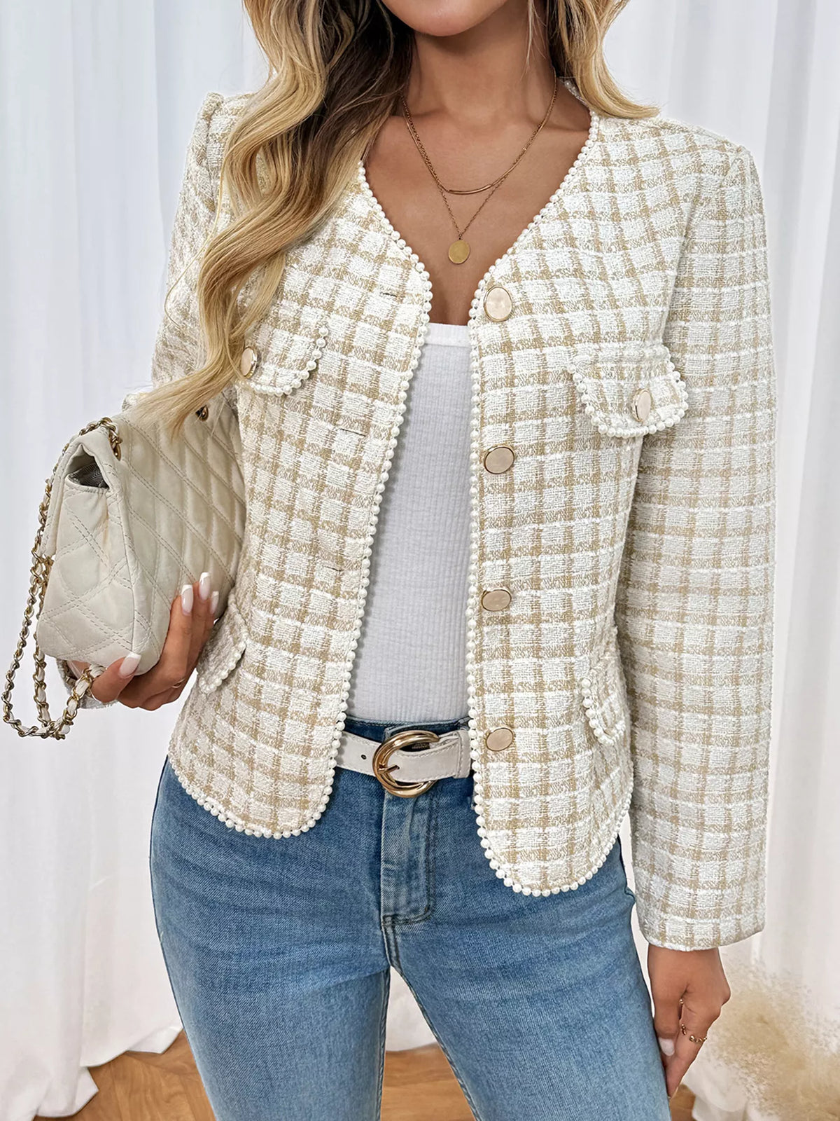 Plaid Button-Front Long Sleeve Outerwear