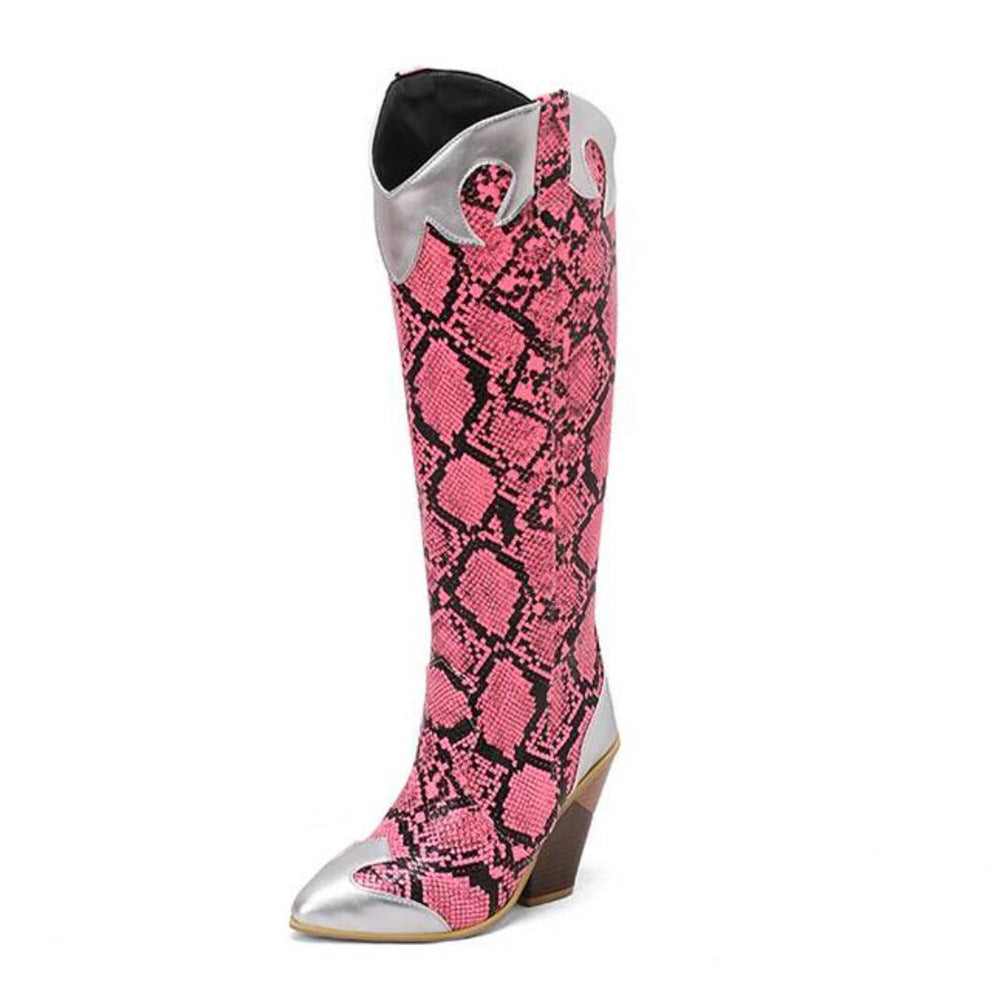Fashionable Patchwork Leather Knee-high Boots