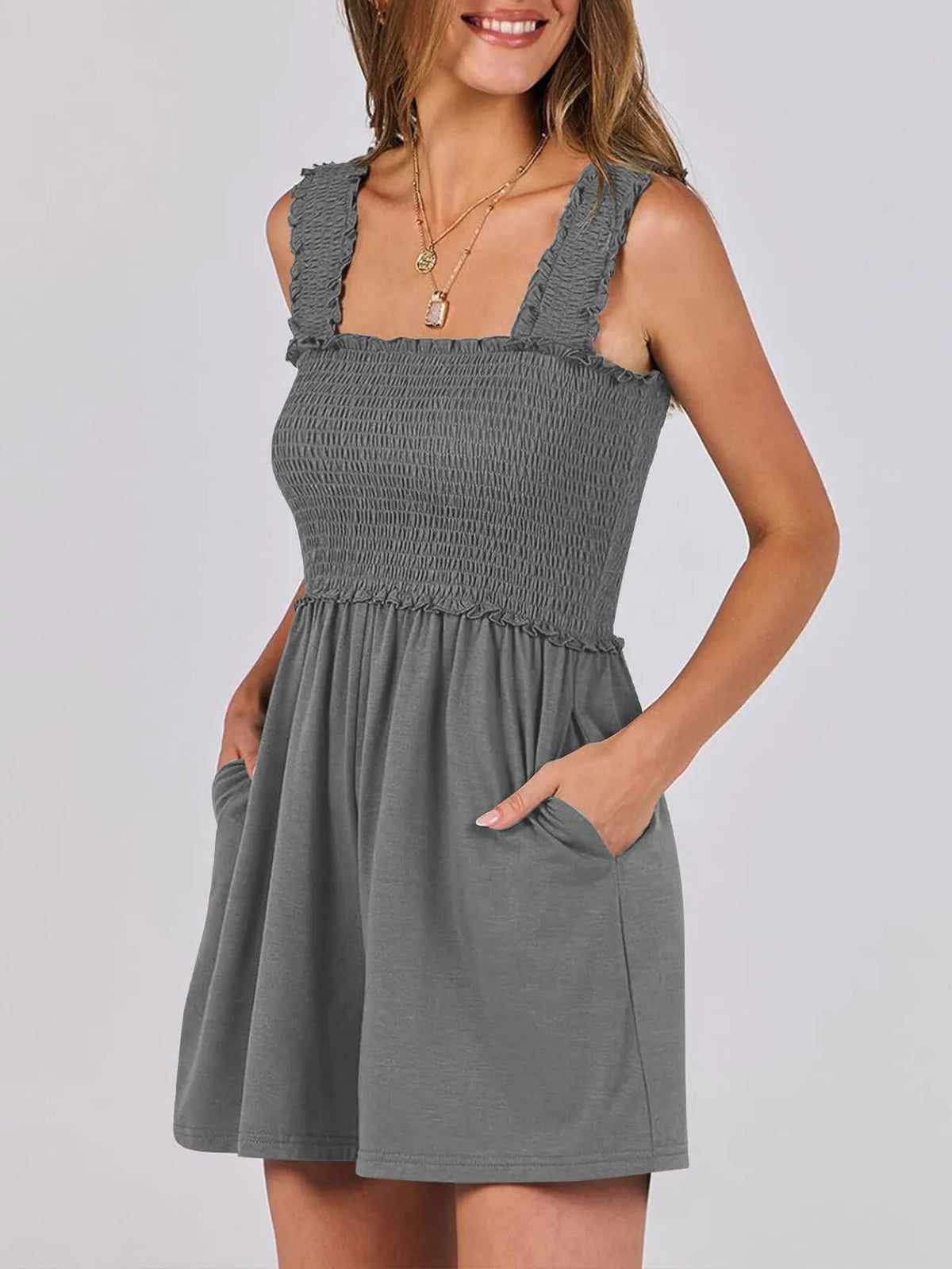 Smocked Square Neck Summer Romper