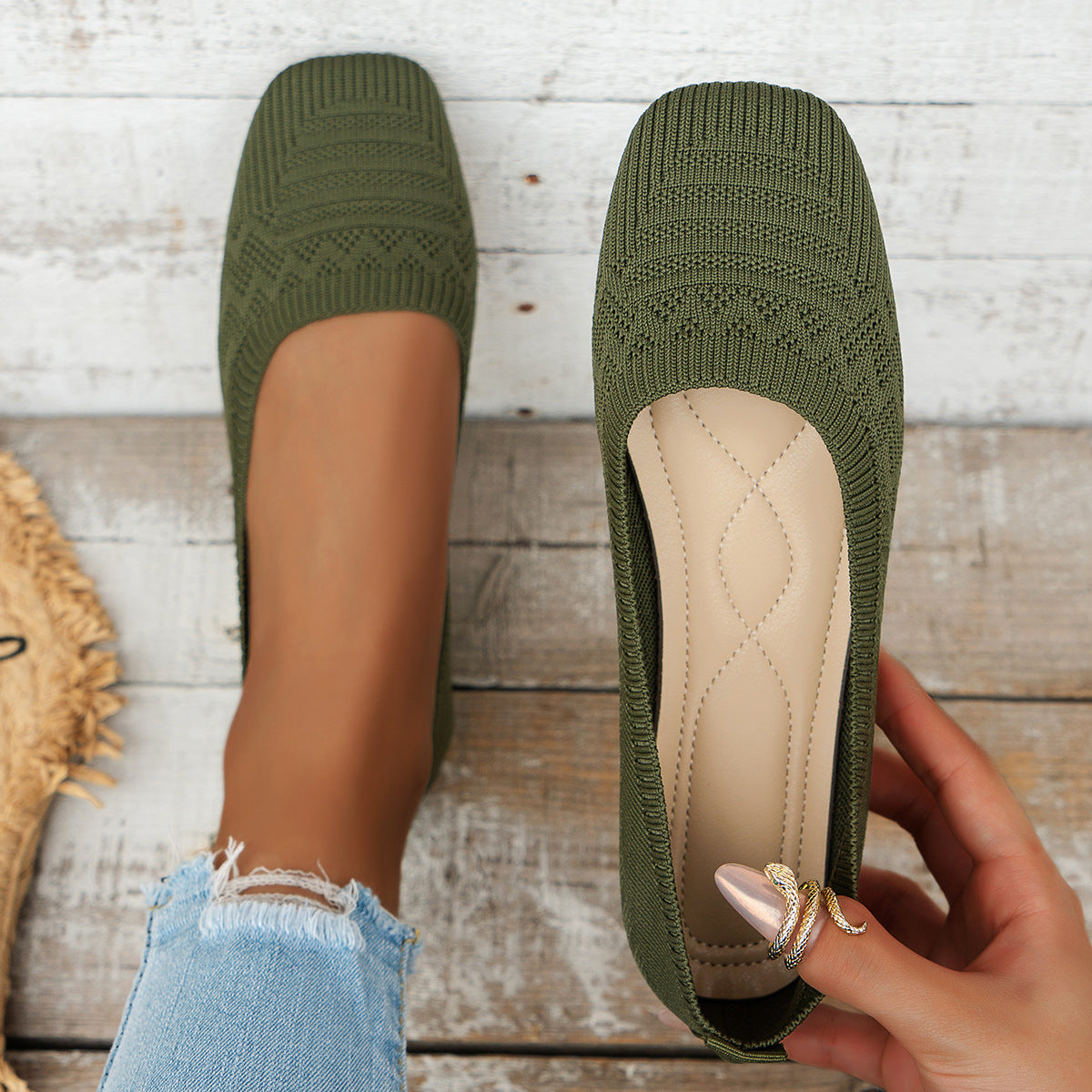 Zapatillas sin cordones de punto para mujer | Zapatillas transpirables de talla grande