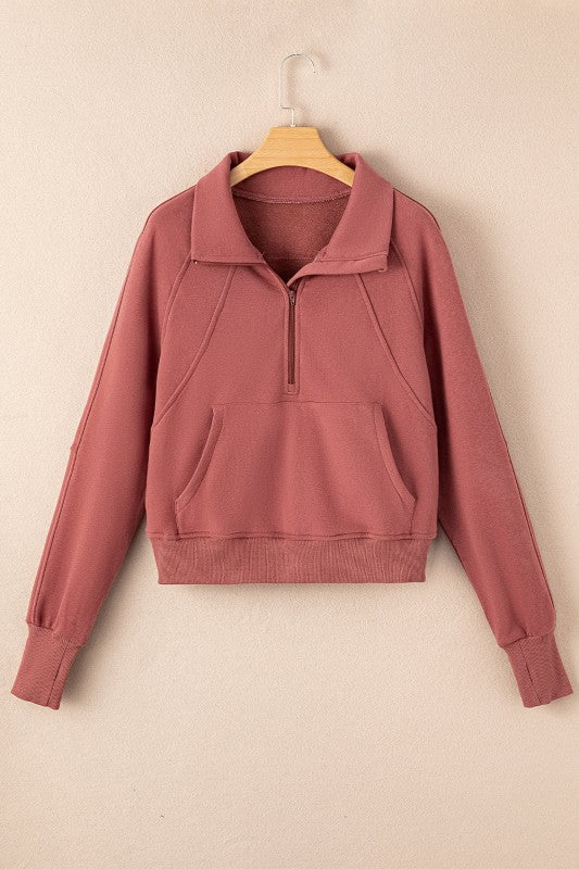 Sudadera de cuello medio con cremallera y forro polar liso
