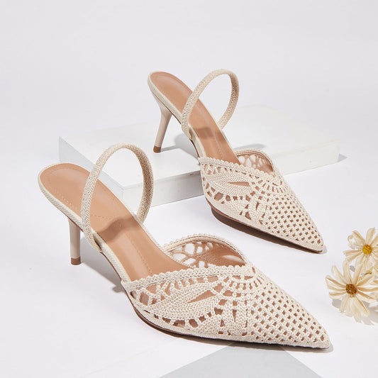 Women's Knitted Cutout Slingback Heeled Sandals – Pointed Toe High Heels