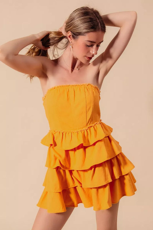 Vestido con capas de volantes sin tirantes SO ME "Game Day Cheer Up"