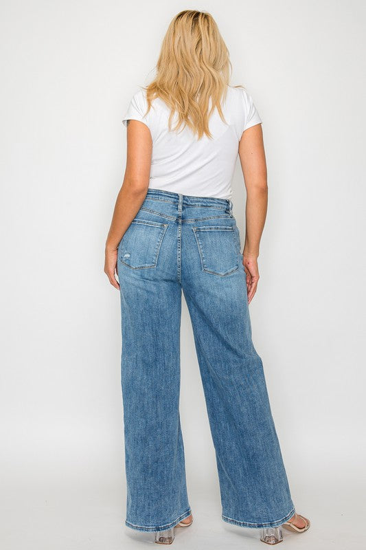 Jeans bytos de tiro alto de pierna ancha con bolsillos