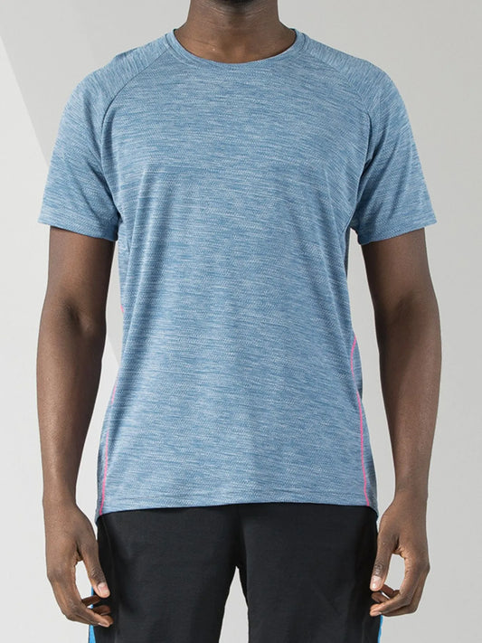 Camiseta activa de manga corta y cuello redondo de talla grande para hombre