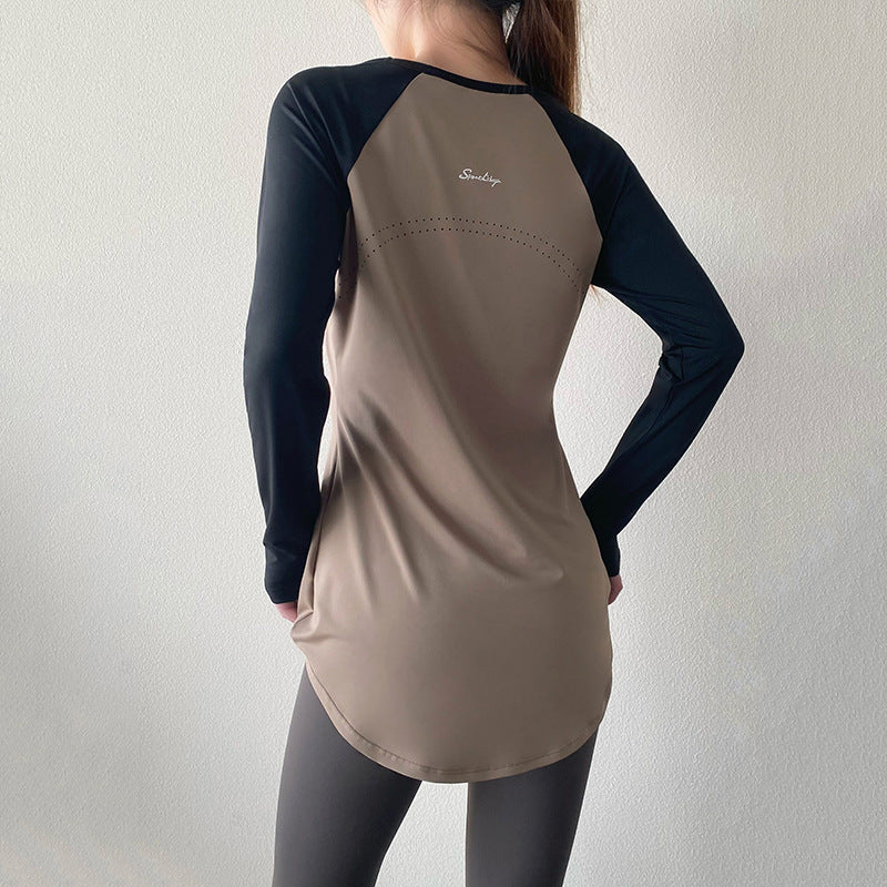 Pilates Yoga Top Mid-Length Hip-Covering Style - Women's Athletic Workout Shirt for Fitness Exercise